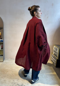 Balloon Sleeve light weight wool long Coat -Red-