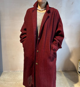 Balloon Sleeve light weight wool long Coat -Red-