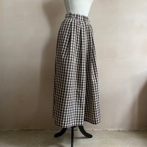 Checked flare pleated wide pants - Brown -