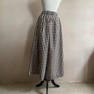 Checked flare pleated wide pants - Brown -