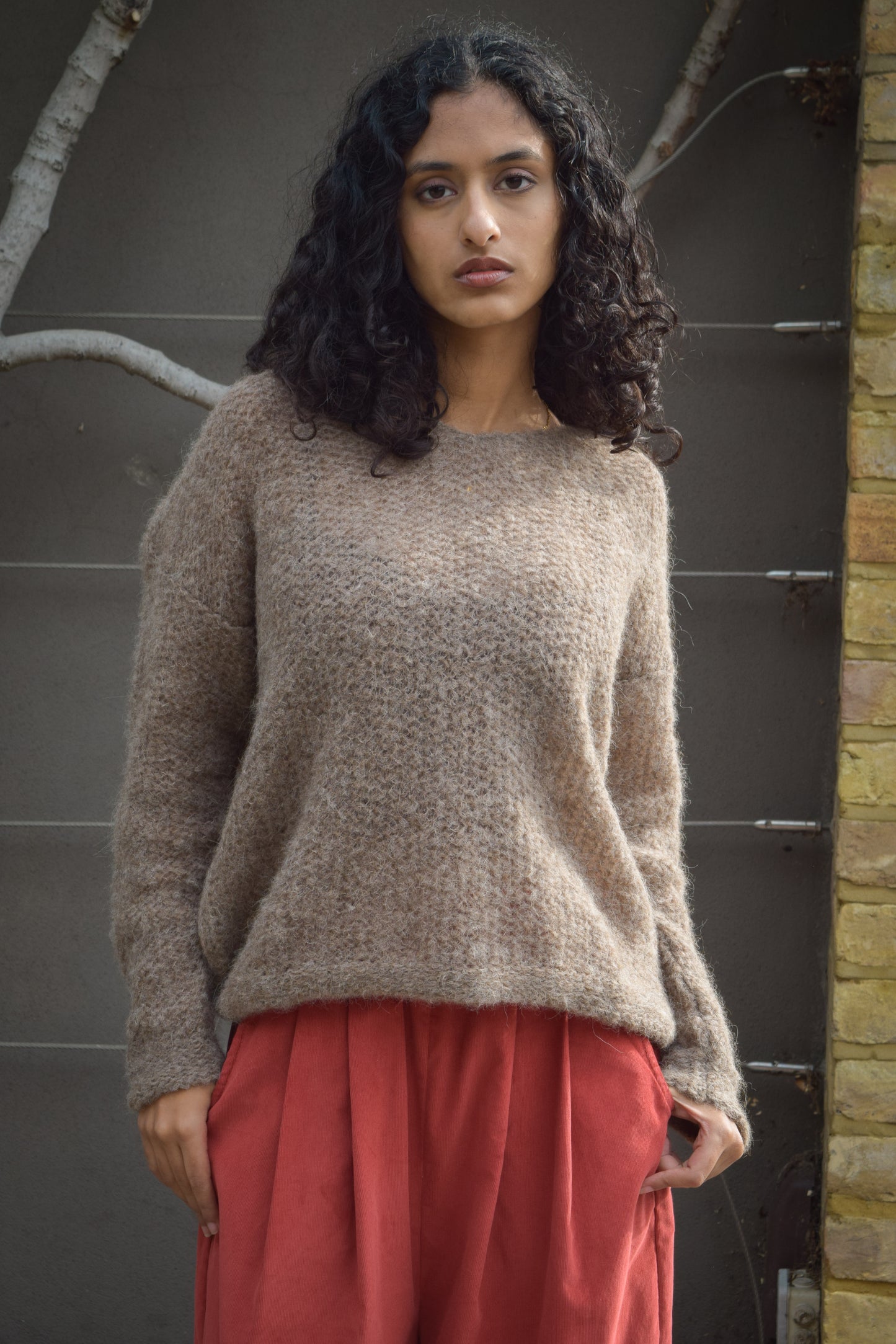 Alpaca knit Brigette Loom v-neck Knitwear - Taupe -