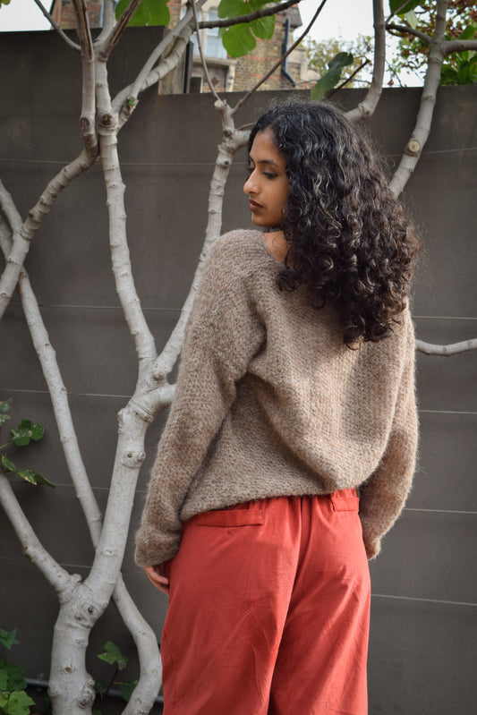Alpaca knit Brigette Loom v-neck Knitwear - Taupe -