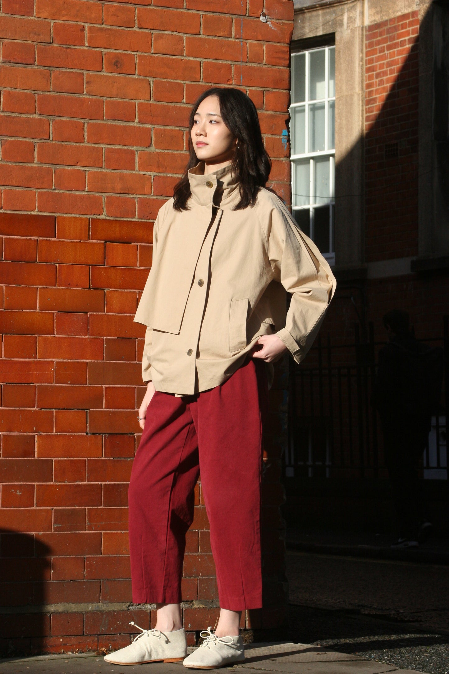 Pleated leg trousers -Burgundy-