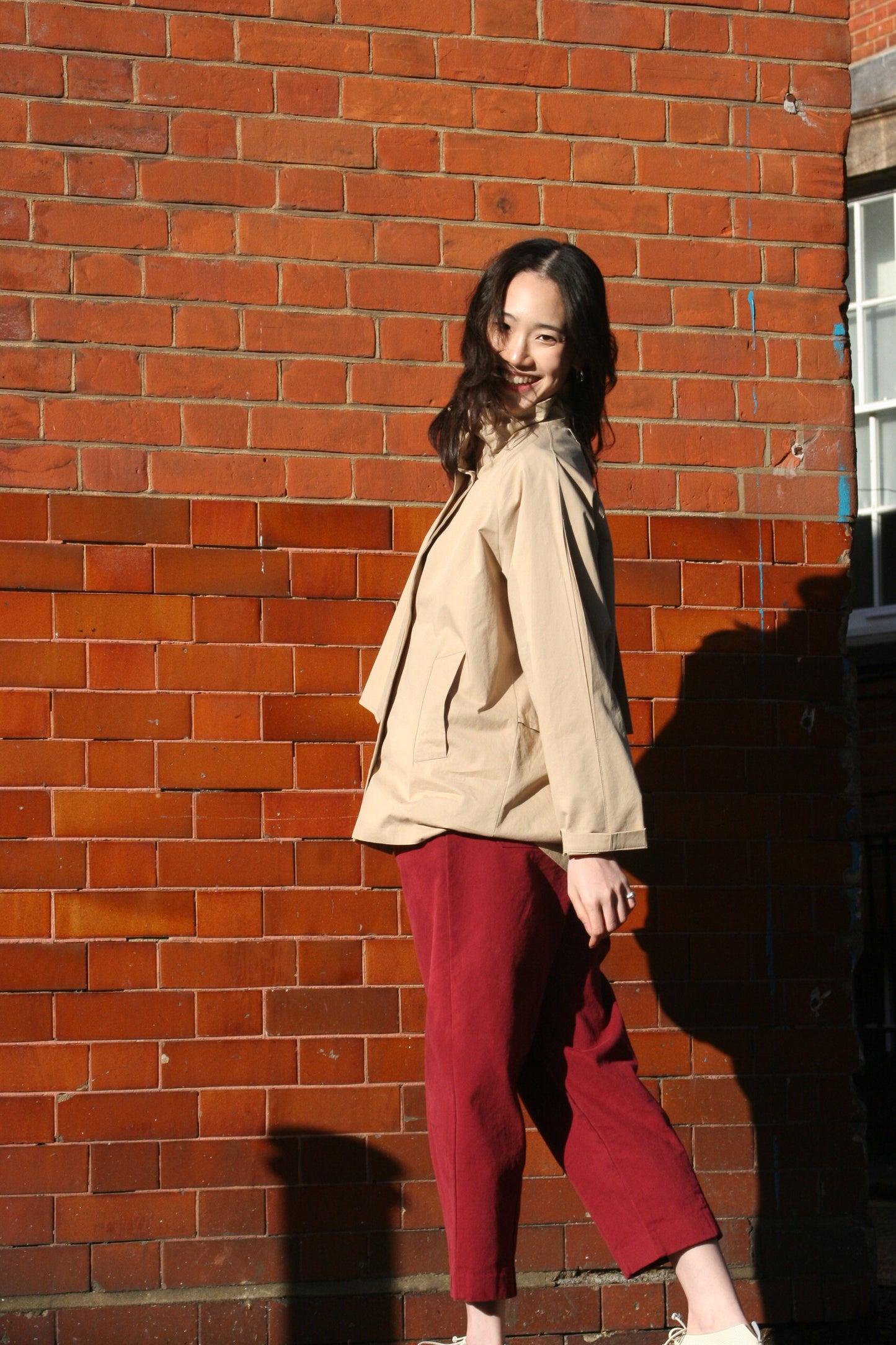 Pleated leg trousers -Burgundy-