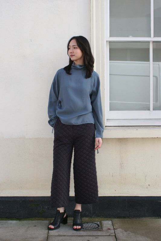 Side sherring shirts top -Blue-