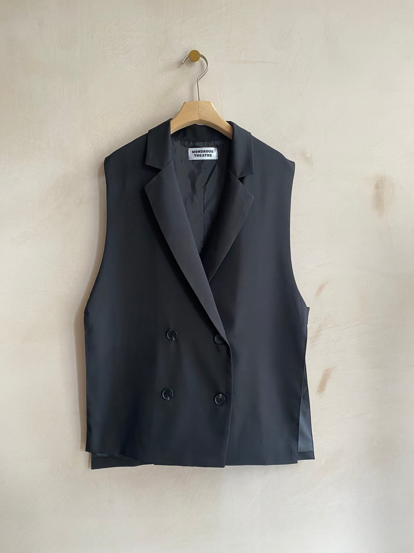 Side open button Vest -Black-