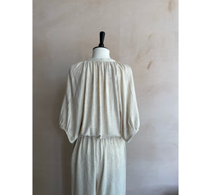 Linen Shirring Long Jumpsuits - Beige -