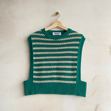 Stripe knit vest -GREEN-