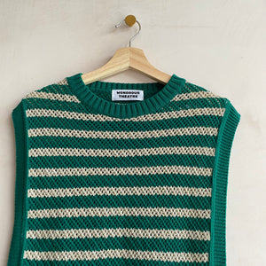 Stripe knit vest -GREEN-