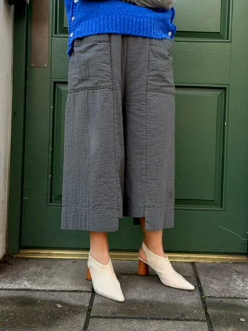 Textured cotton wide trousers -Charcole Grey-