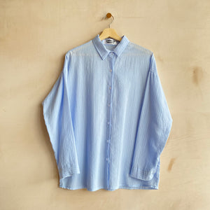 Textured stripe cotton shirts -Blue-