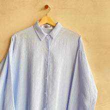 Textured stripe cotton shirts -Blue-