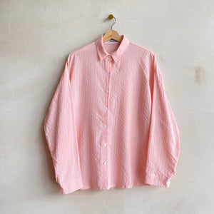 Textured stripe cotton shirts -Pink-