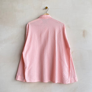 Textured stripe cotton shirts -Pink-