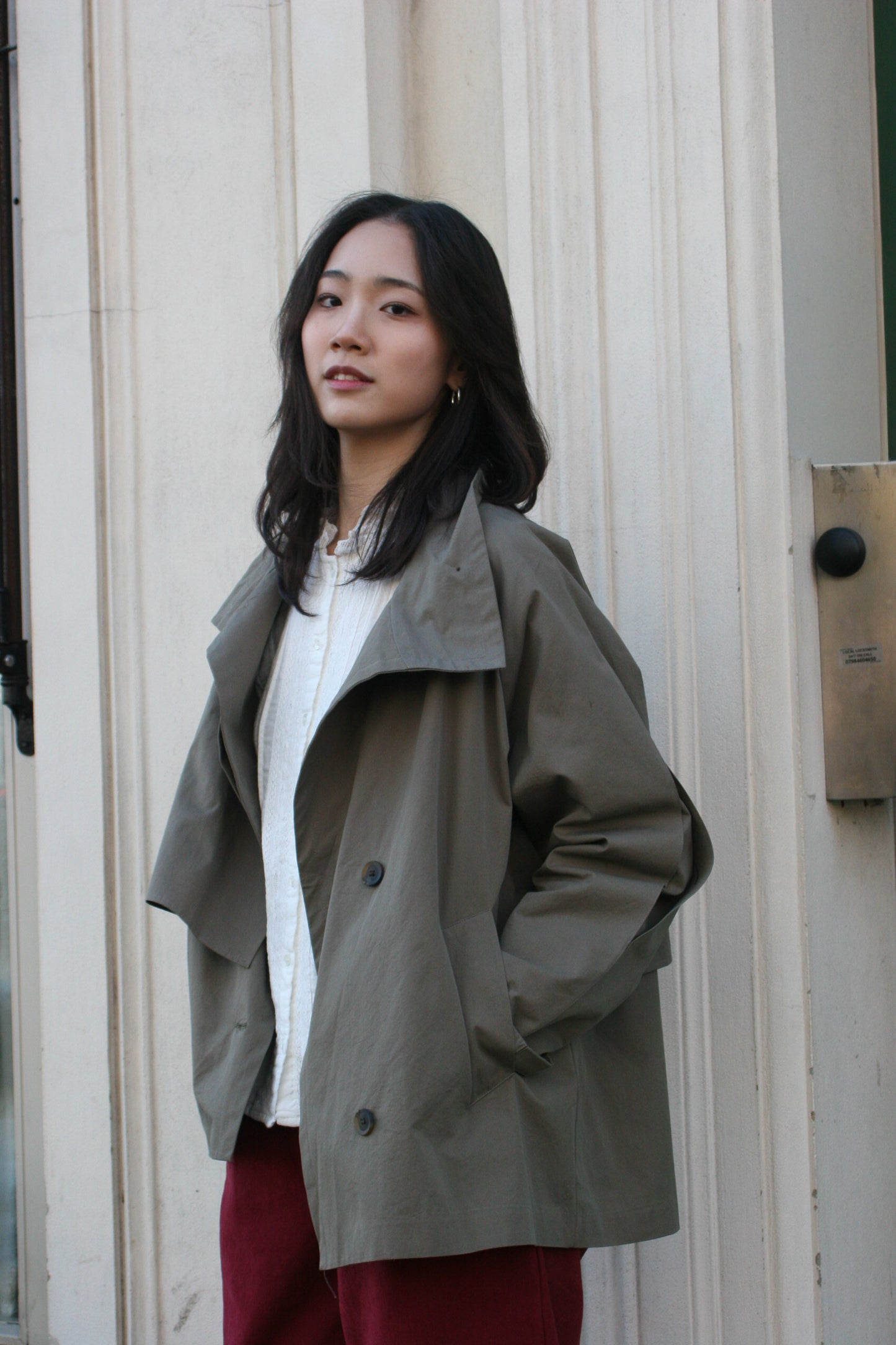 Double layered Half coat -Khaki-