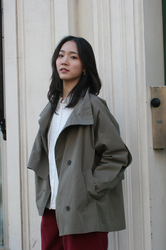 Double layered Half coat -Khaki-