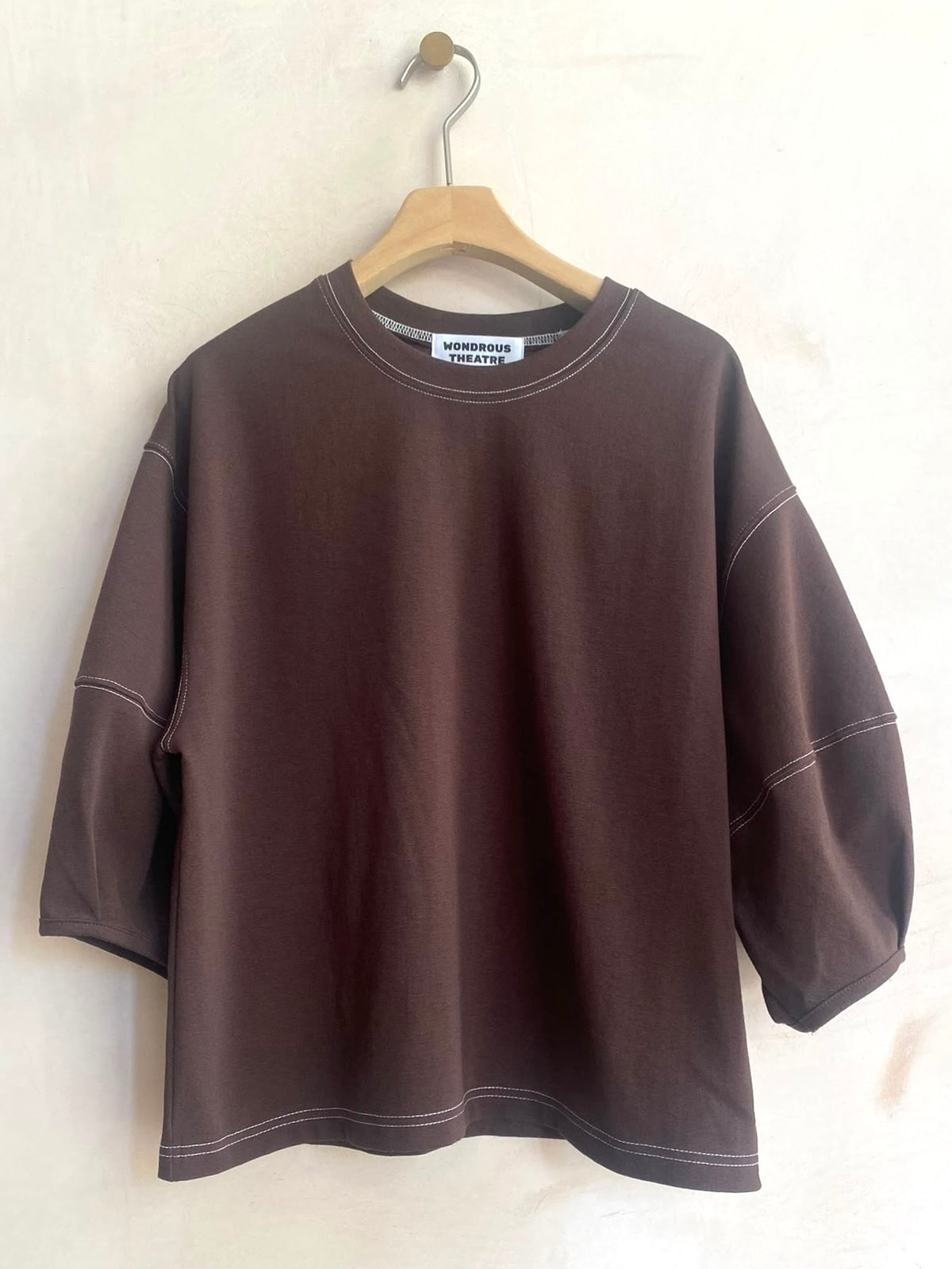 Stitch Balloon Sleeve Top -Brown-