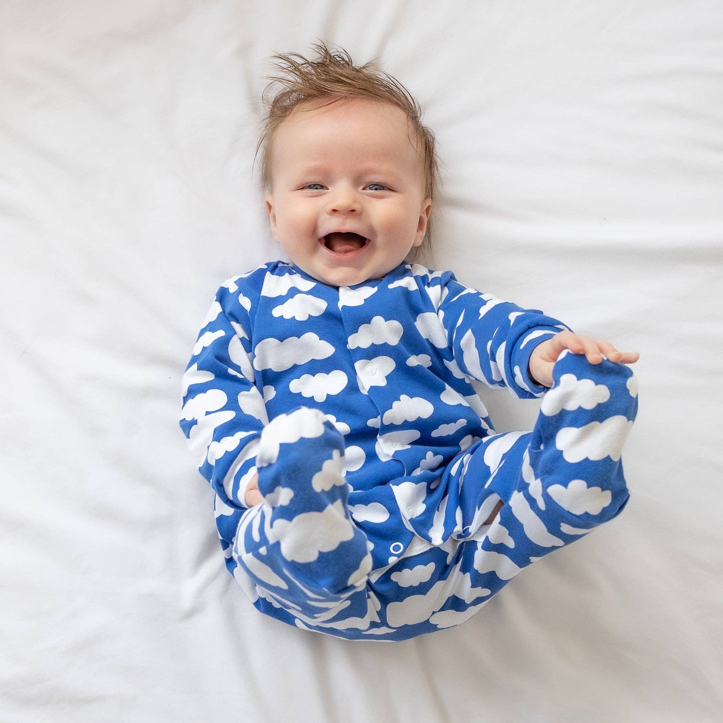 Blue cloud cotton sleepsuit: 3-6 M