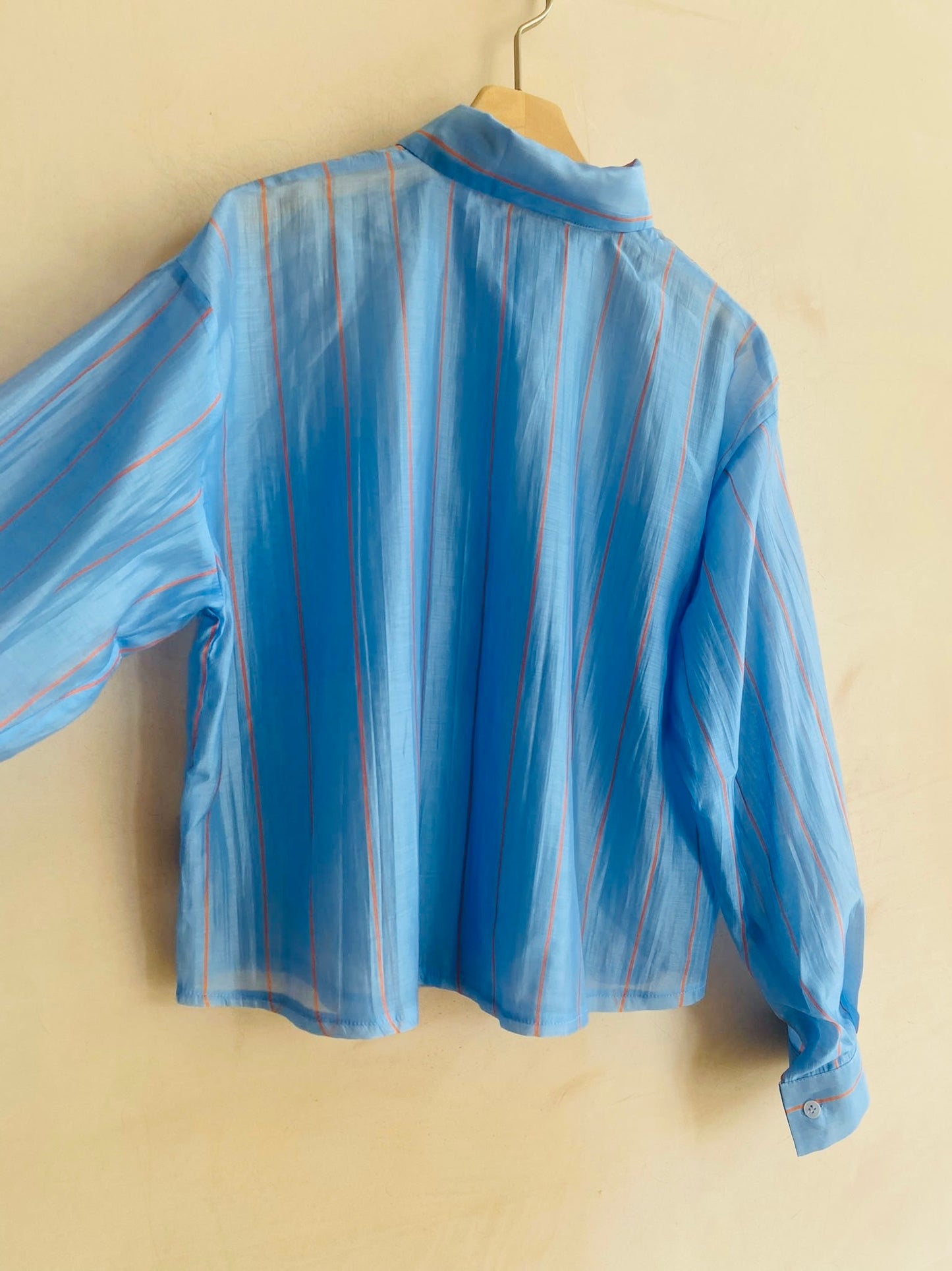 Silk mix stripe shirts -Sky blue-