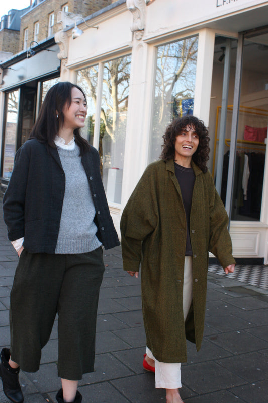 Balloon Sleeve light weight wool long Coat -Yellow-