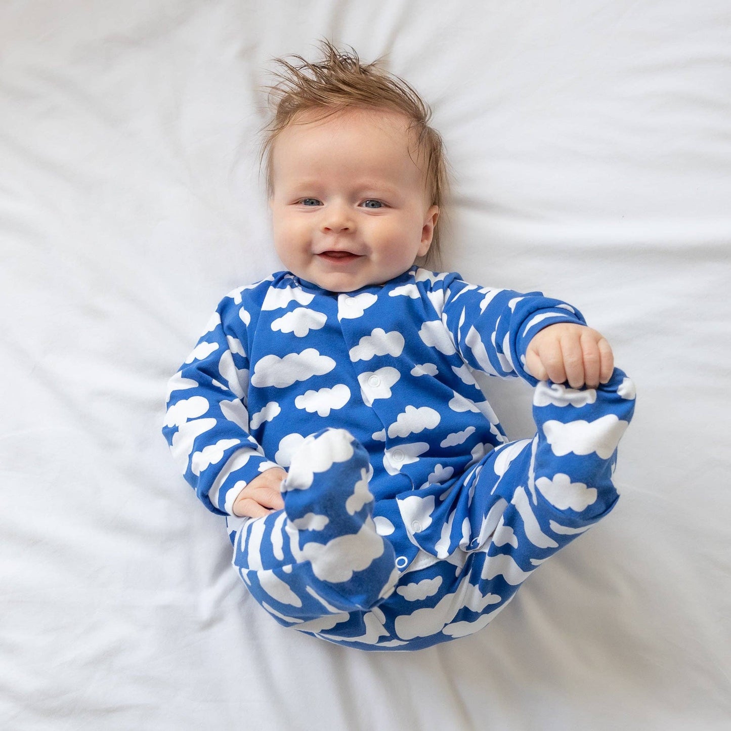Blue cloud cotton sleepsuit: 3-6 M