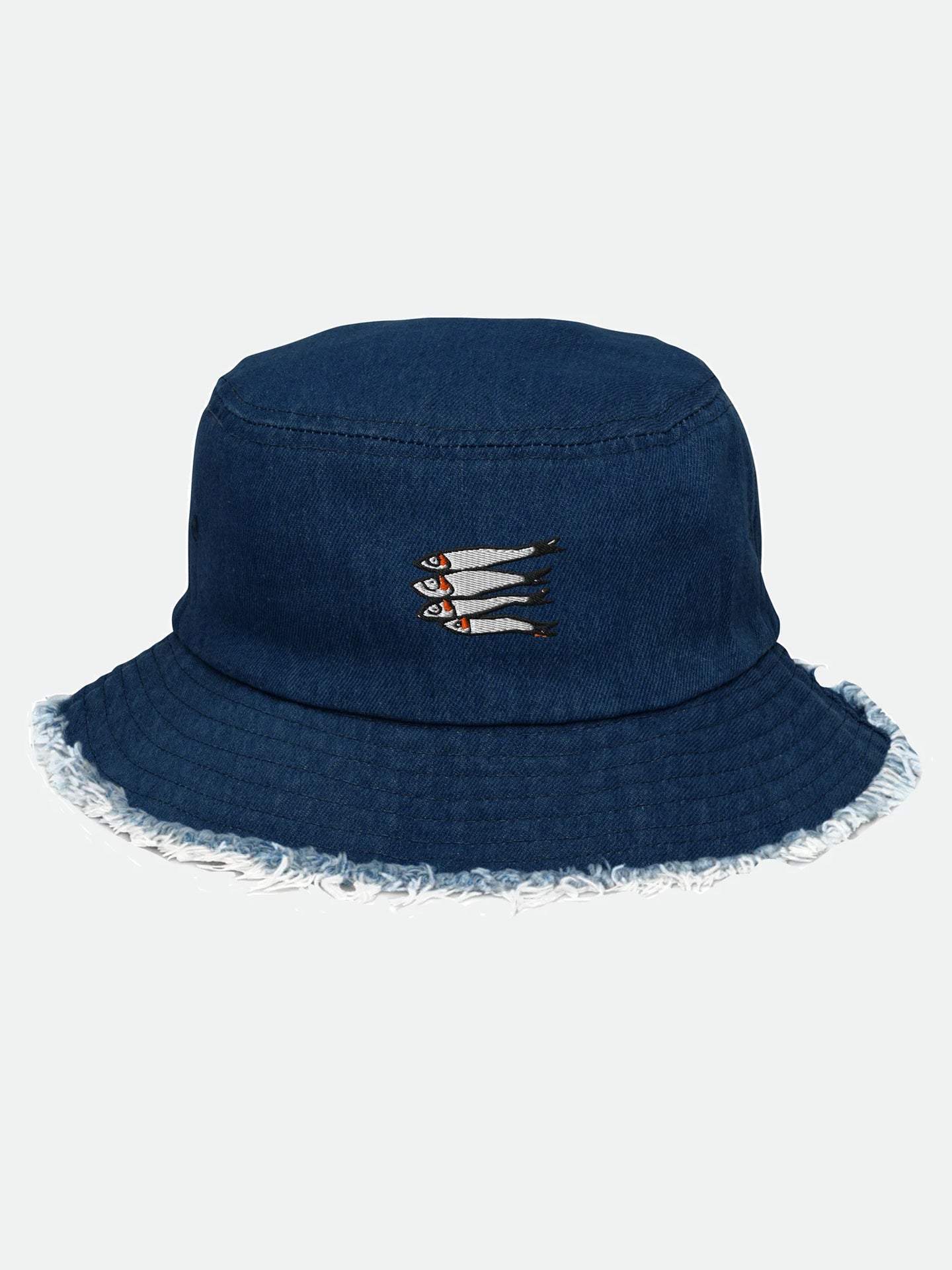 Denim bucket hat with sardine embroidery