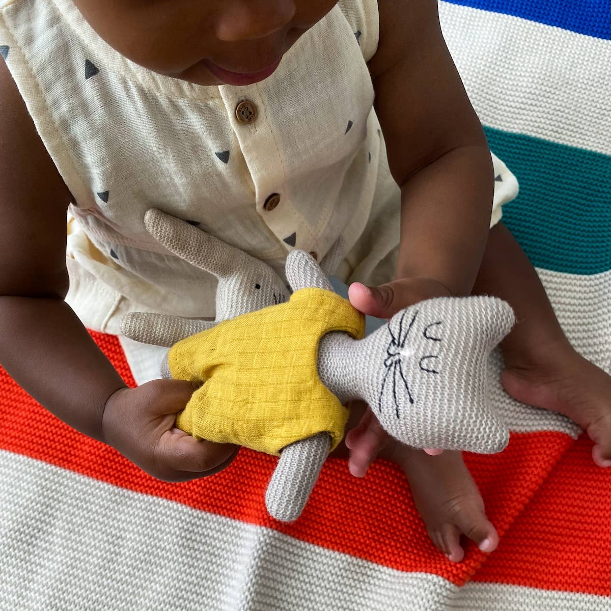 Cotton Knit Child's Rattle Toy: Cat