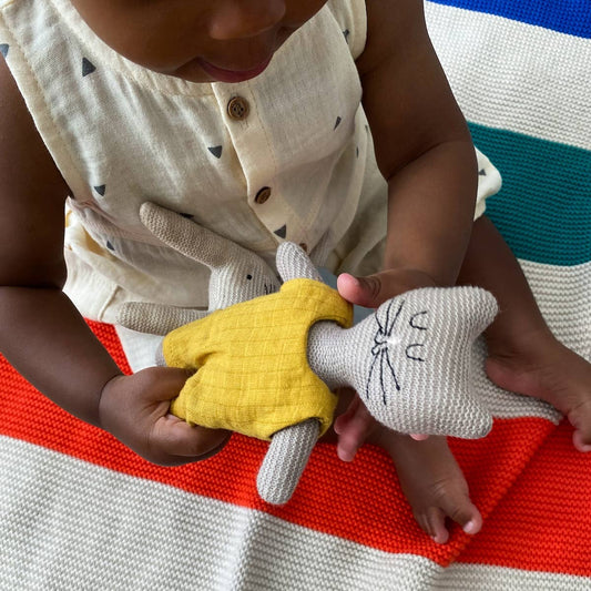Cotton Knit Child's Rattle Toy: Cat