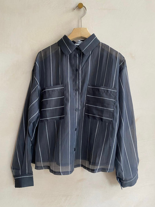 Silk mix stripe shirts -Black-