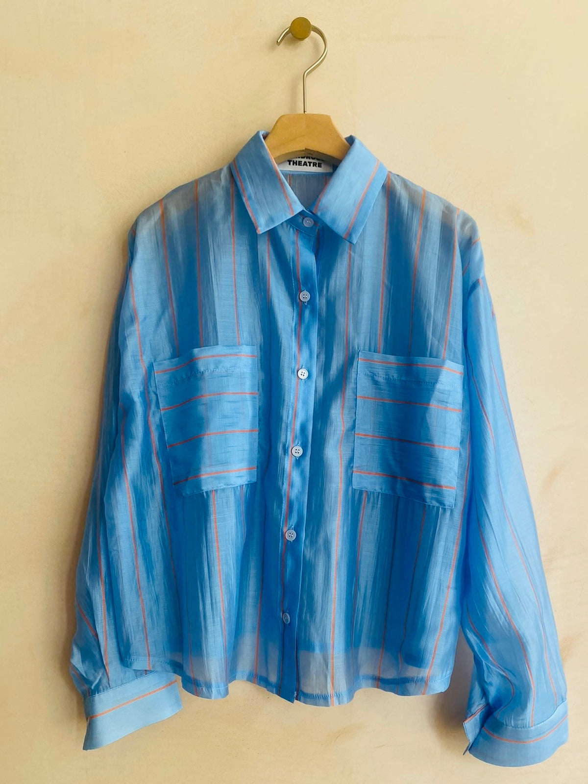 Silk mix stripe shirts -Sky blue-