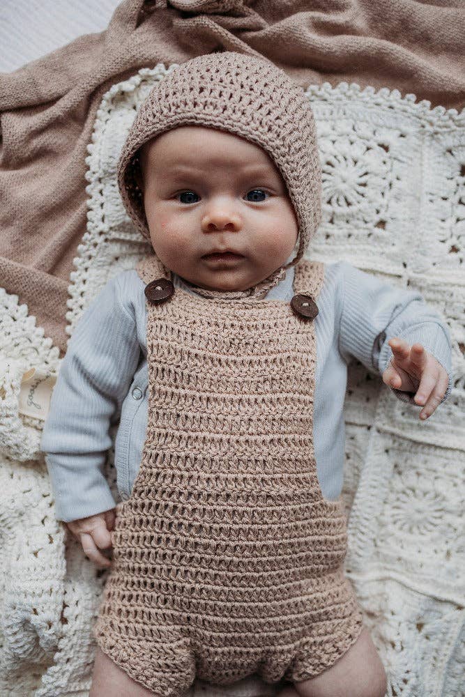 Classic Organic Cotton Baby Romper: Sand / 6-12