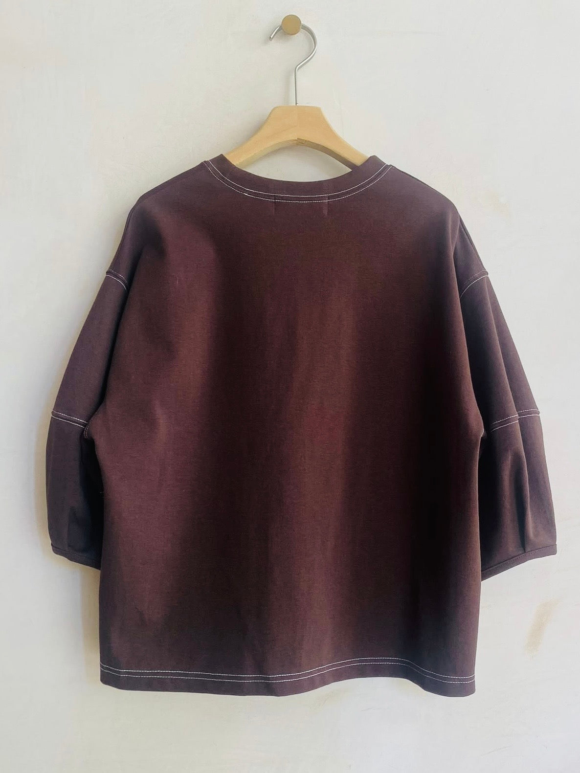 Stitch Balloon Sleeve Top -Brown-