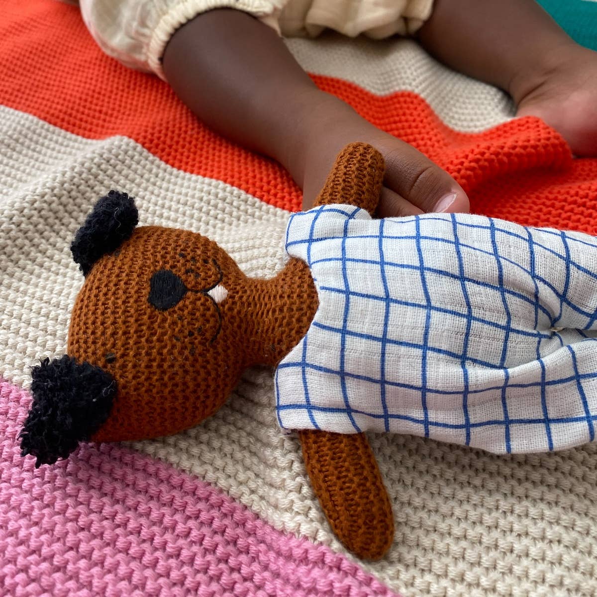 Cotton Knit Child's Rattle Toy: Dog