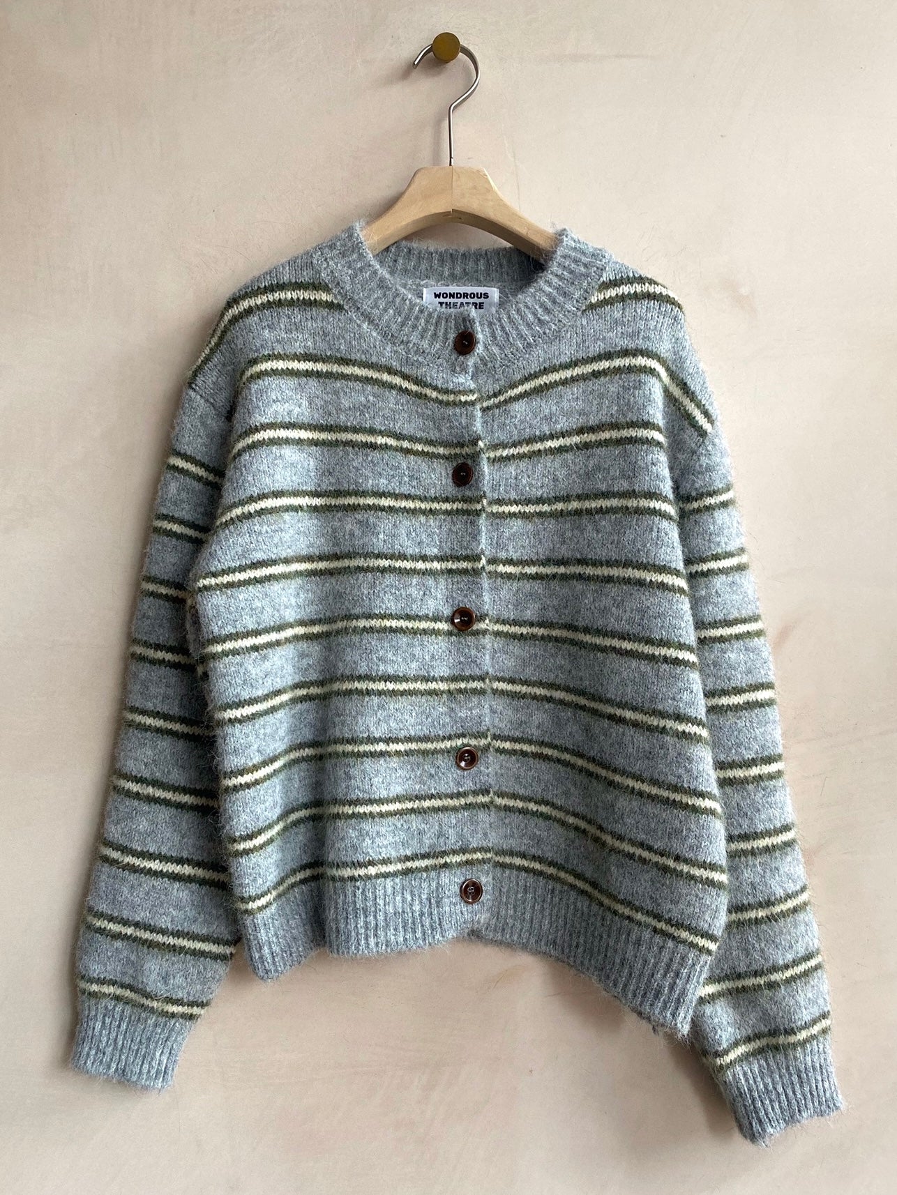 Stripe knit Cardi -Khaki-