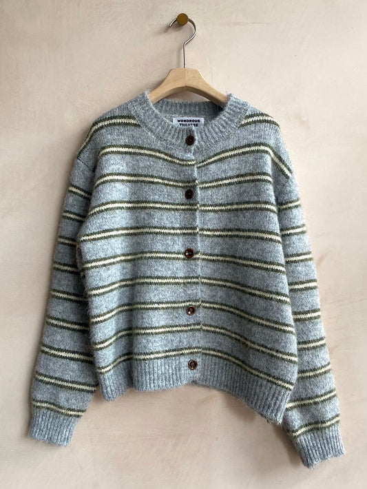 Stripe knit Cardi -Khaki-