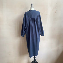 Cotton linen LS long dress -Navy-