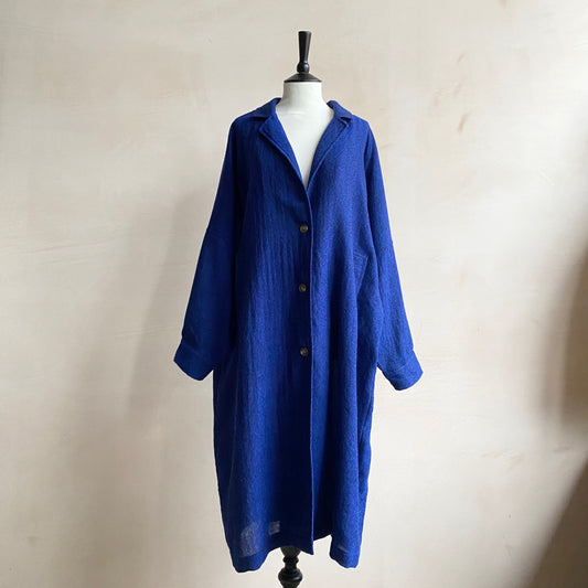 Balloon Sleeve light weight wool long Coat  -Blue-