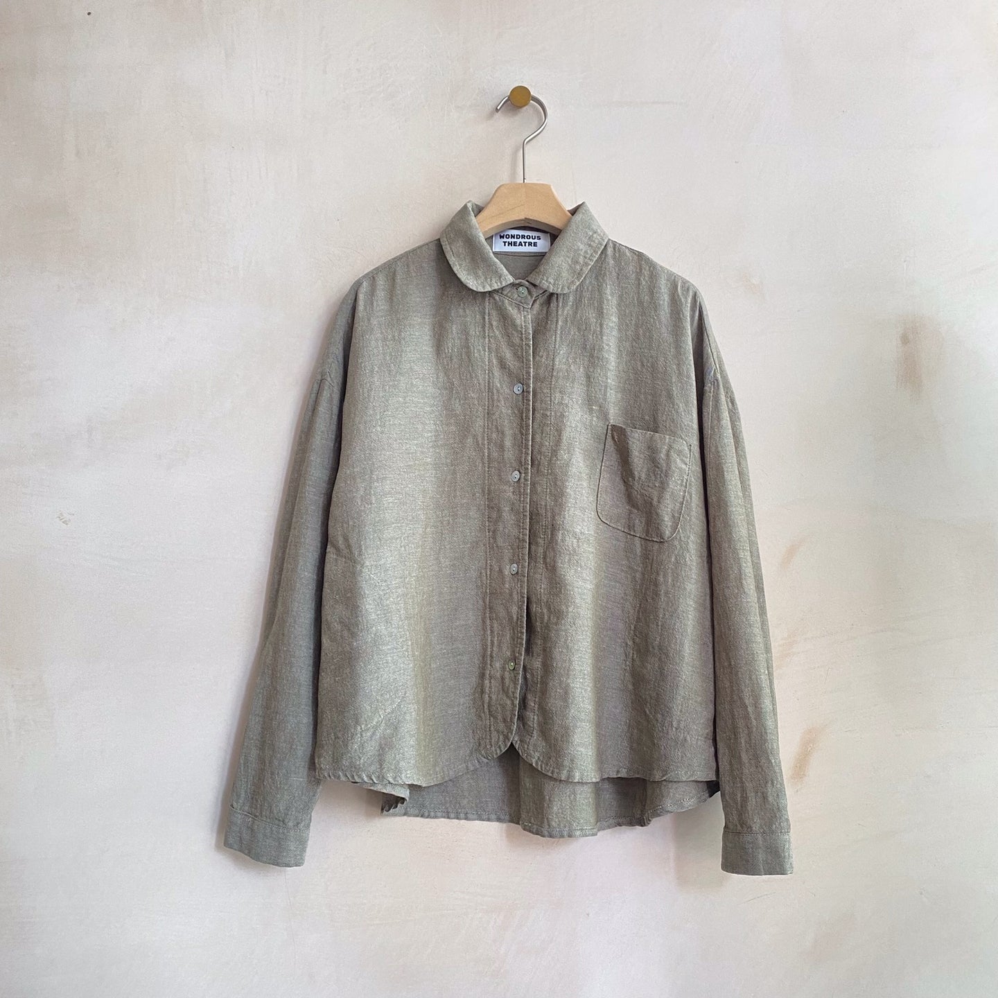Cotton linen rounded collar JK -Khaki-