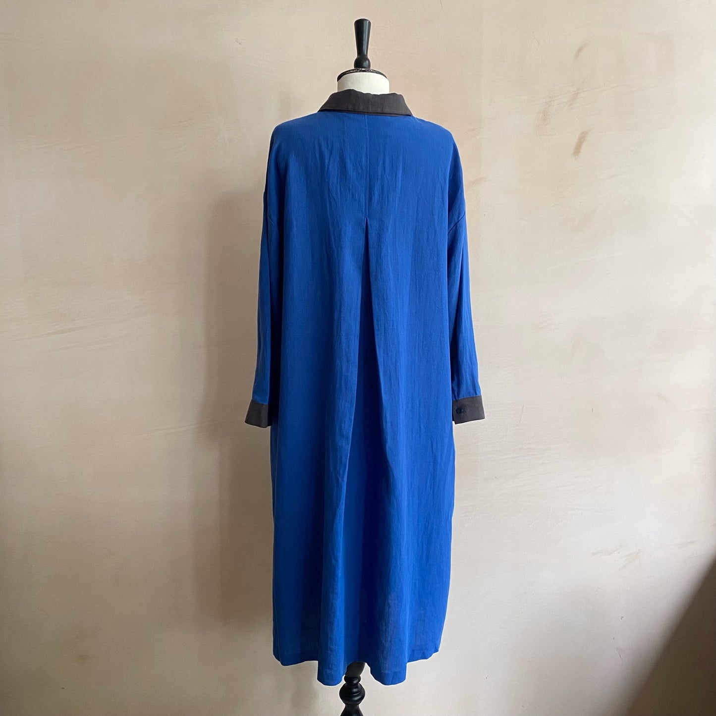 Block colour Linen L/S dress -Blue-
