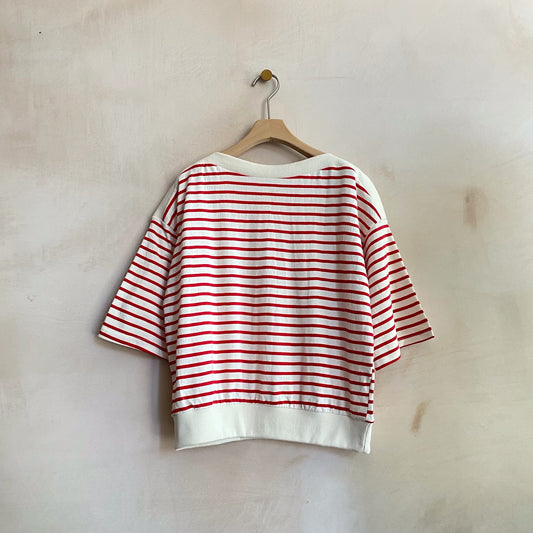 Quoter sleeve Stripe top -Red-