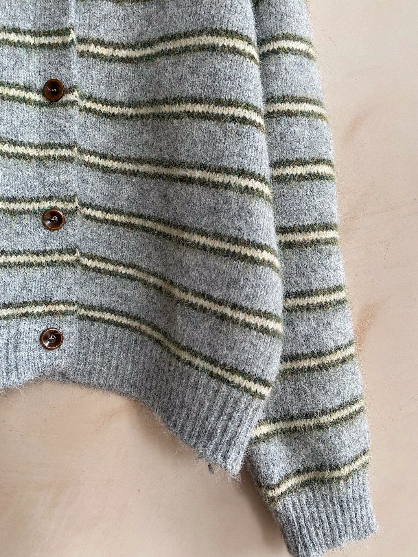Stripe knit Cardi -Khaki-