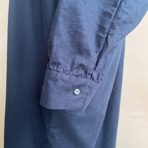 Cotton linen LS long dress -Navy-