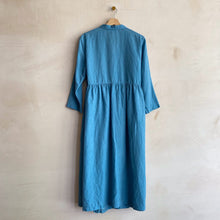 Wrap ribbon long sleeve midi  dress -Blue-