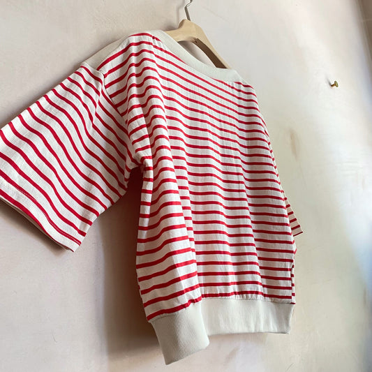 Quoter sleeve Stripe top -Red-
