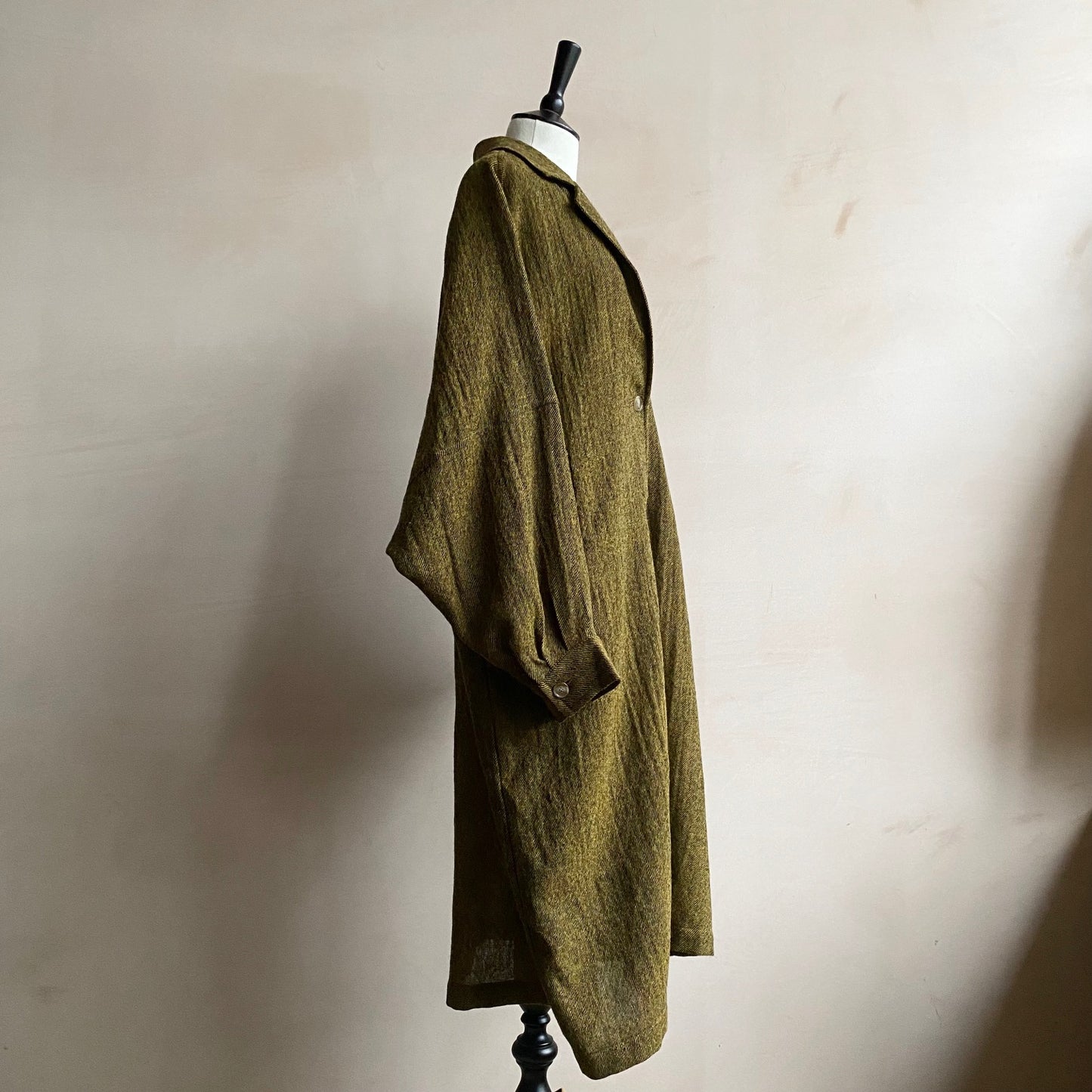 Balloon Sleeve light weight wool long Coat -Yellow-