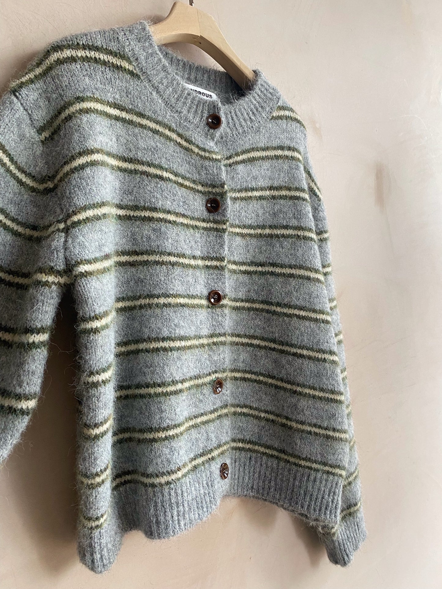 Stripe knit Cardi -Khaki-
