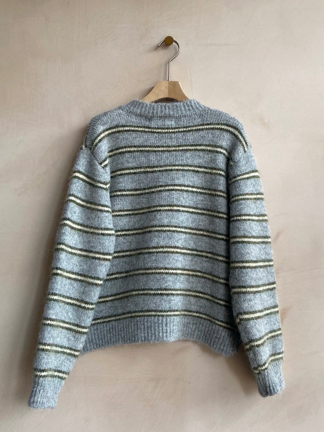 Stripe knit Cardi -Khaki-