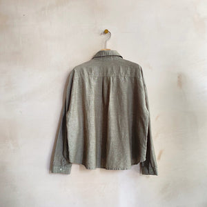 Cotton linen rounded collar JK -Khaki-