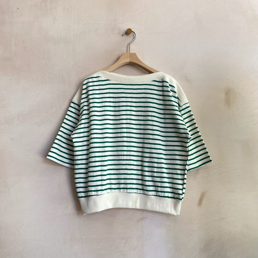 Quoter sleeve Stripe top -Green-