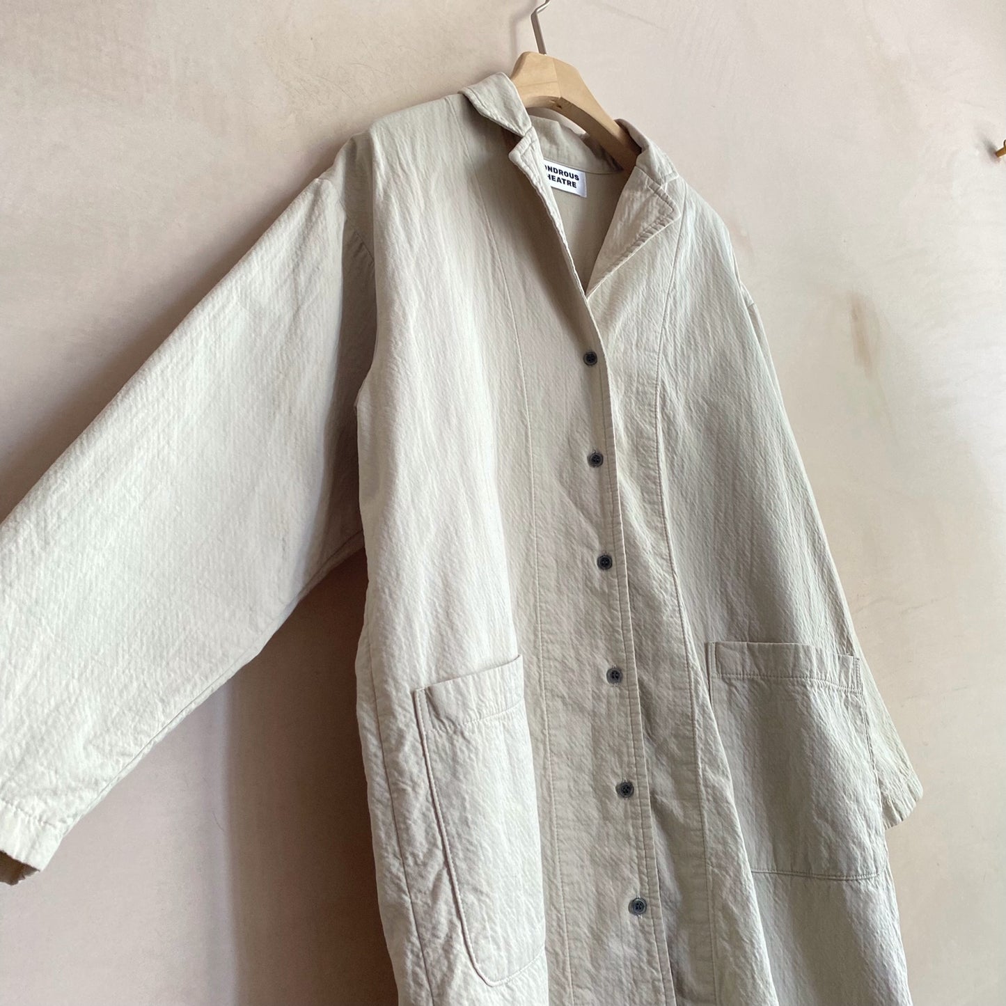 Textured cotton Long coat -Beige-
